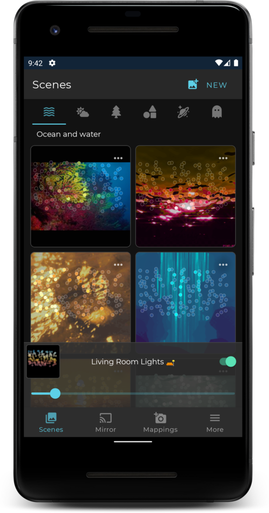 Light Canvas Android app scenes list